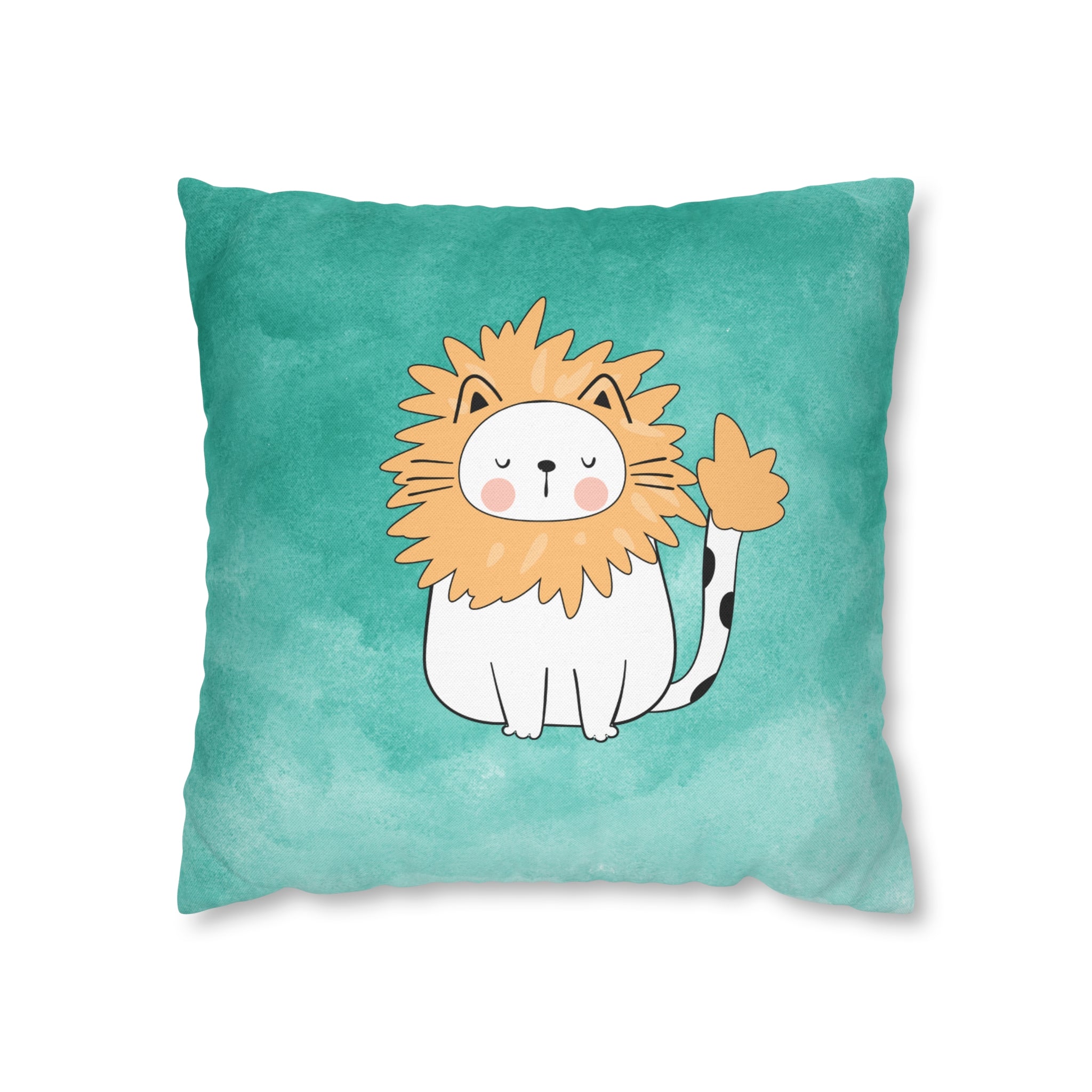 Leo Lucky Cat : Two-Tone Cushion Pillow Cover - Aquamarine Green