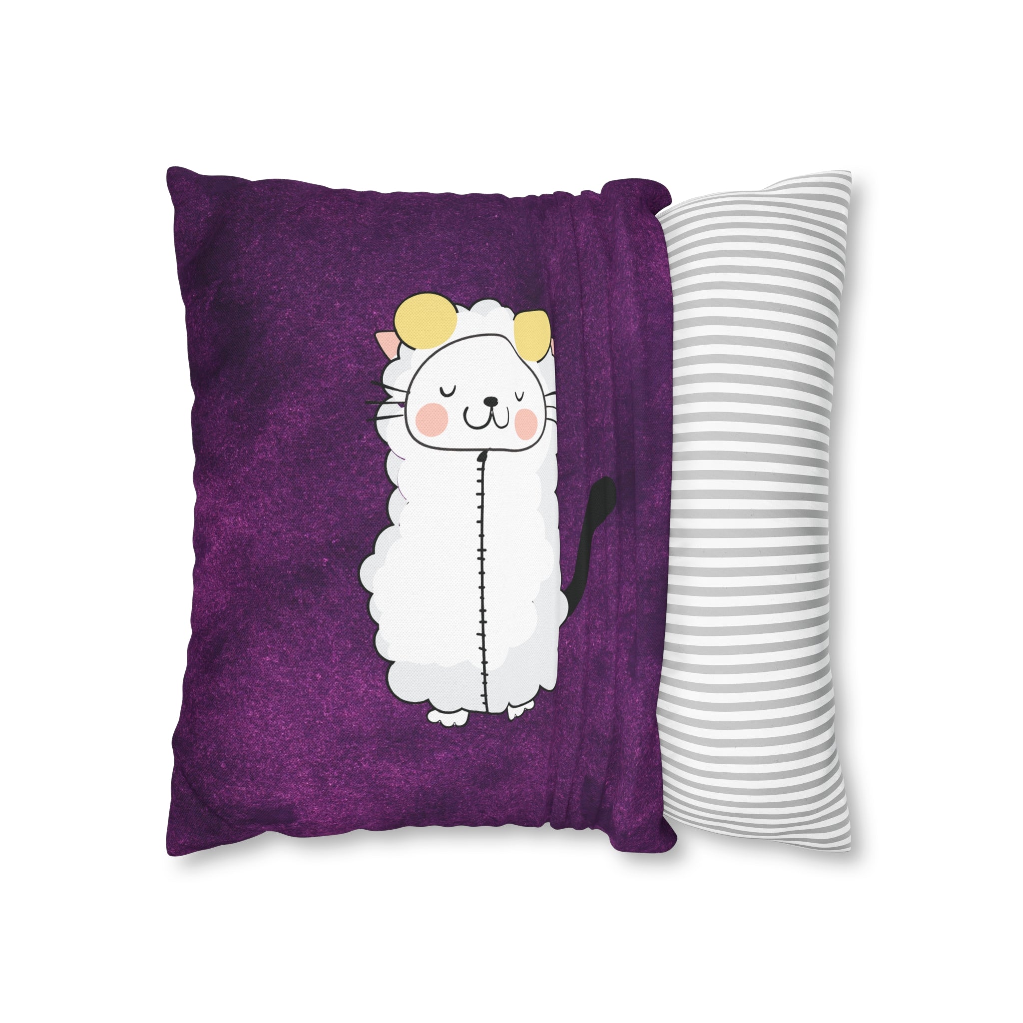 Aries Lucky Cat: Two-Tone Cushion Pillow Cover - Smokey Amethyst