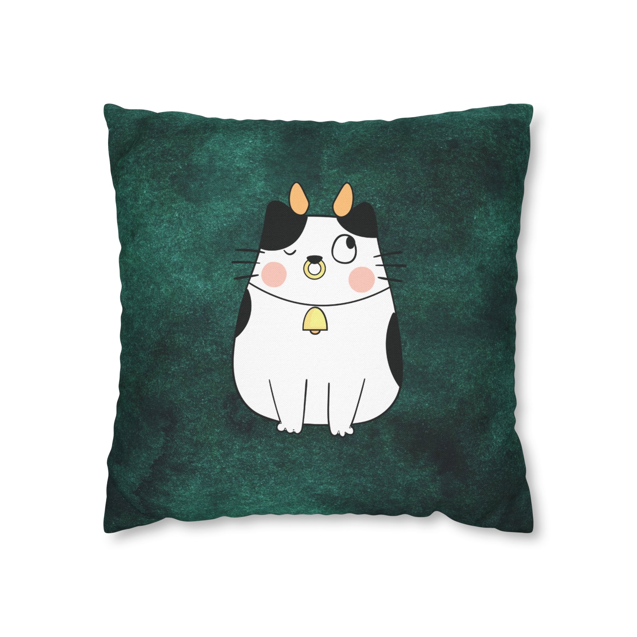 Taurus Lucky Cat : Two-Tone Cushion Pillow Cover - Emerald Forest