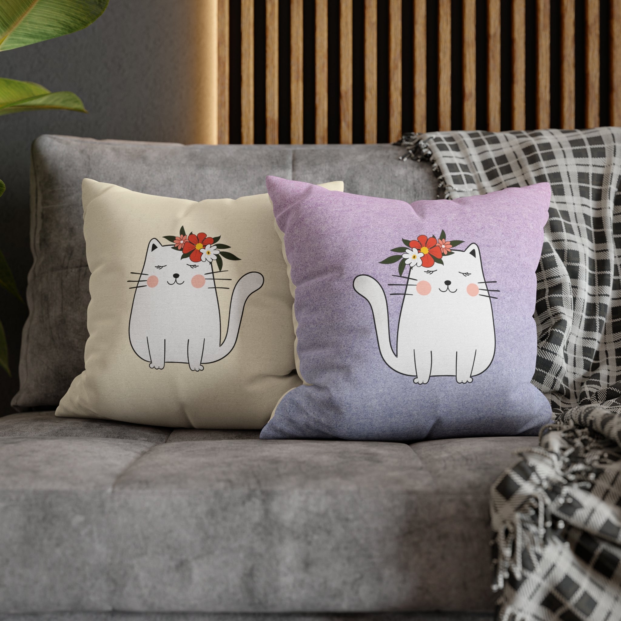 Virgo Lucky Cat : Two-Tone Cushion Pillow Cover - Lavender Sky