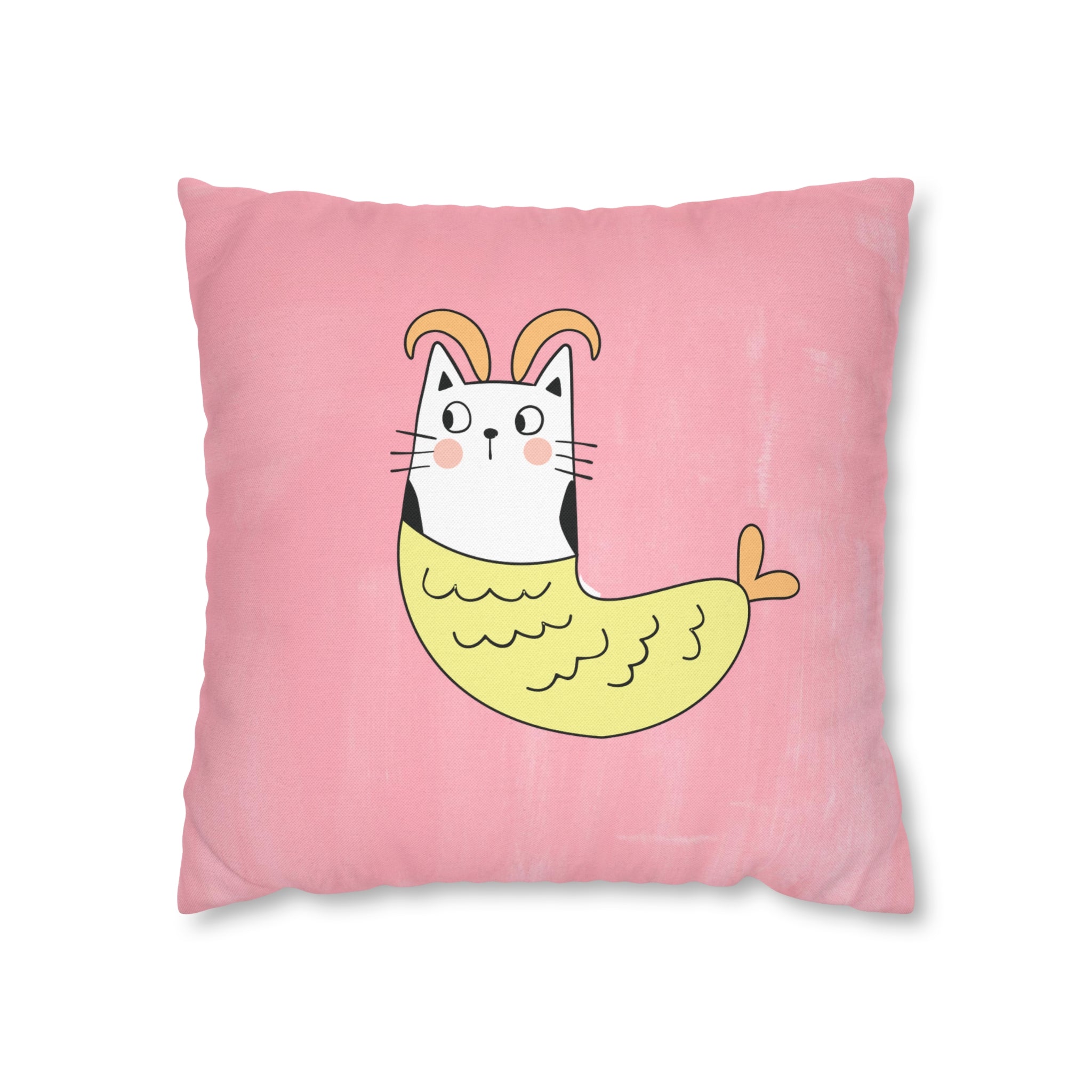 Capricorn Lucky Cat: Two-Tone Cushion Pillow Cover - Rose Petal Blush