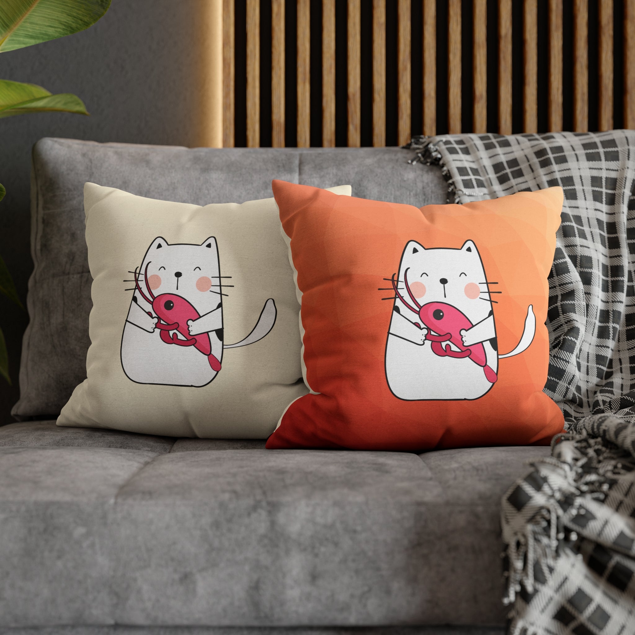 Cancer Lucky Cat: Two-Tone Cushion Pillow Cover - Geo Fire Ombre