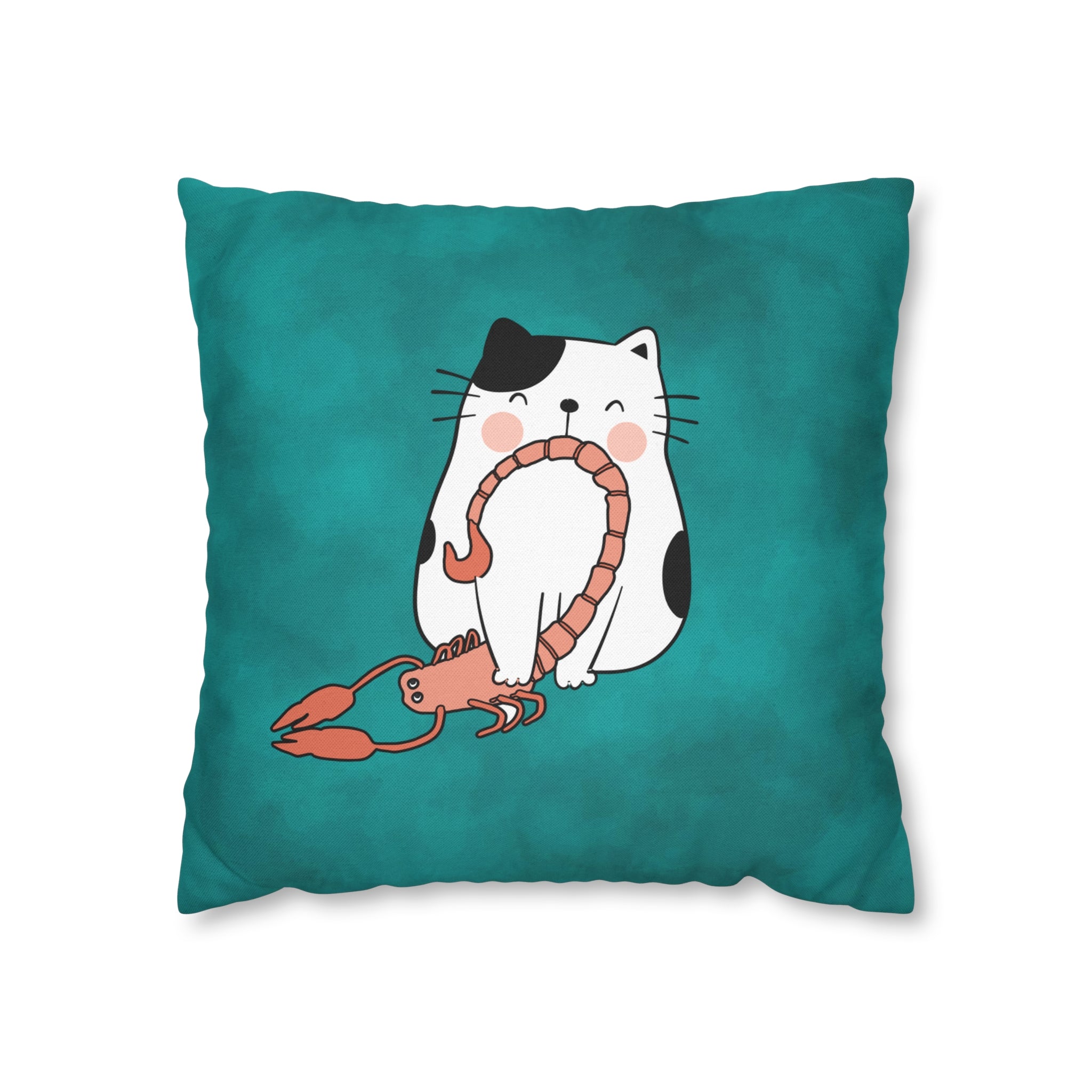 Scorpio Lucky Cat: Two-Tone Cushion Pillow Cover - Burnt Turquoise