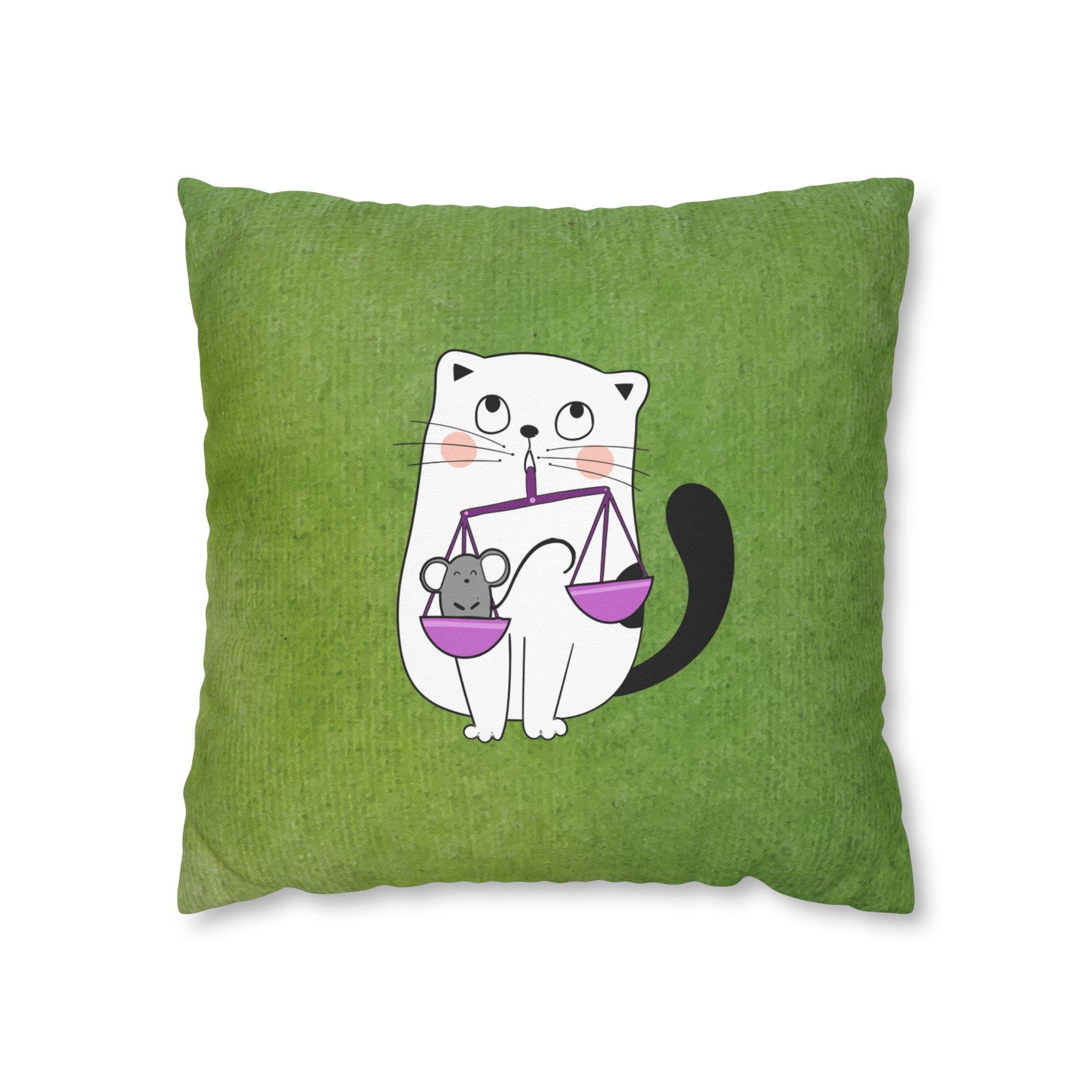 Libra Lucky Cat : Two-Tone Cushion Pillow Cover - Apple Green Meadow