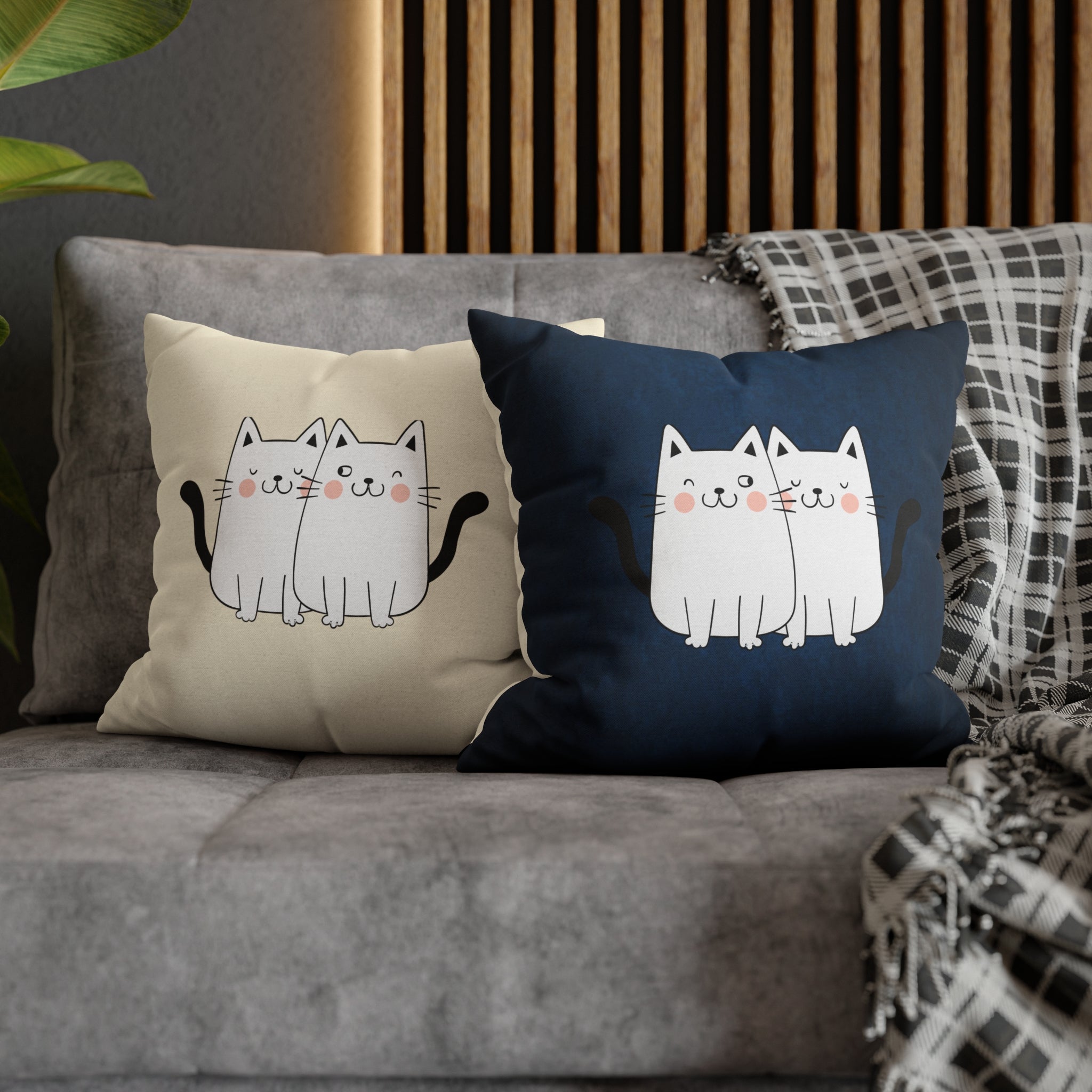 Gemini Lucky Cat: Two-Tone Cushion Pillow Cover - Deep Sea Sapphire