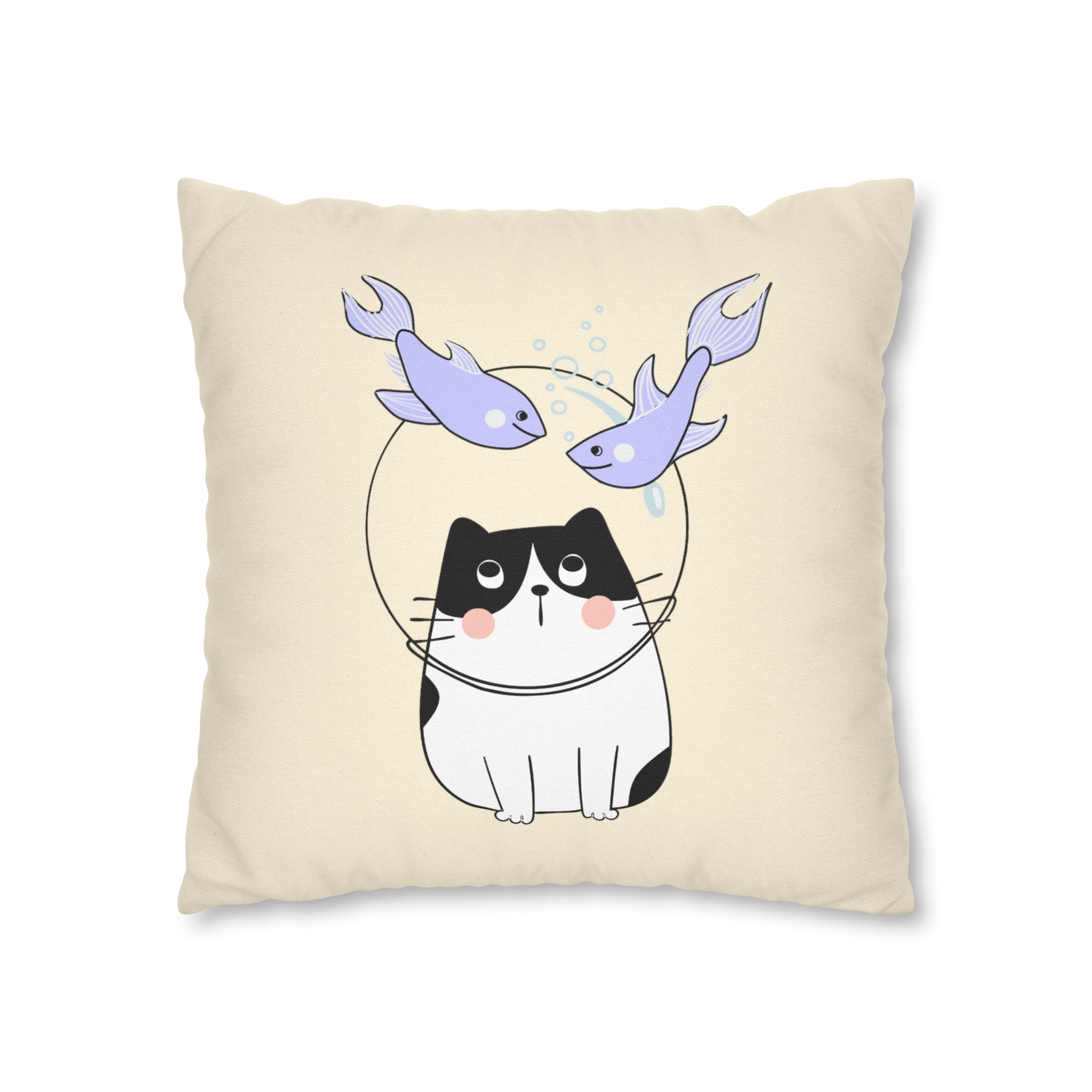 Pisces Lucky Cat: Two-Tone Cushion Pillow Cover - Ocean Melody