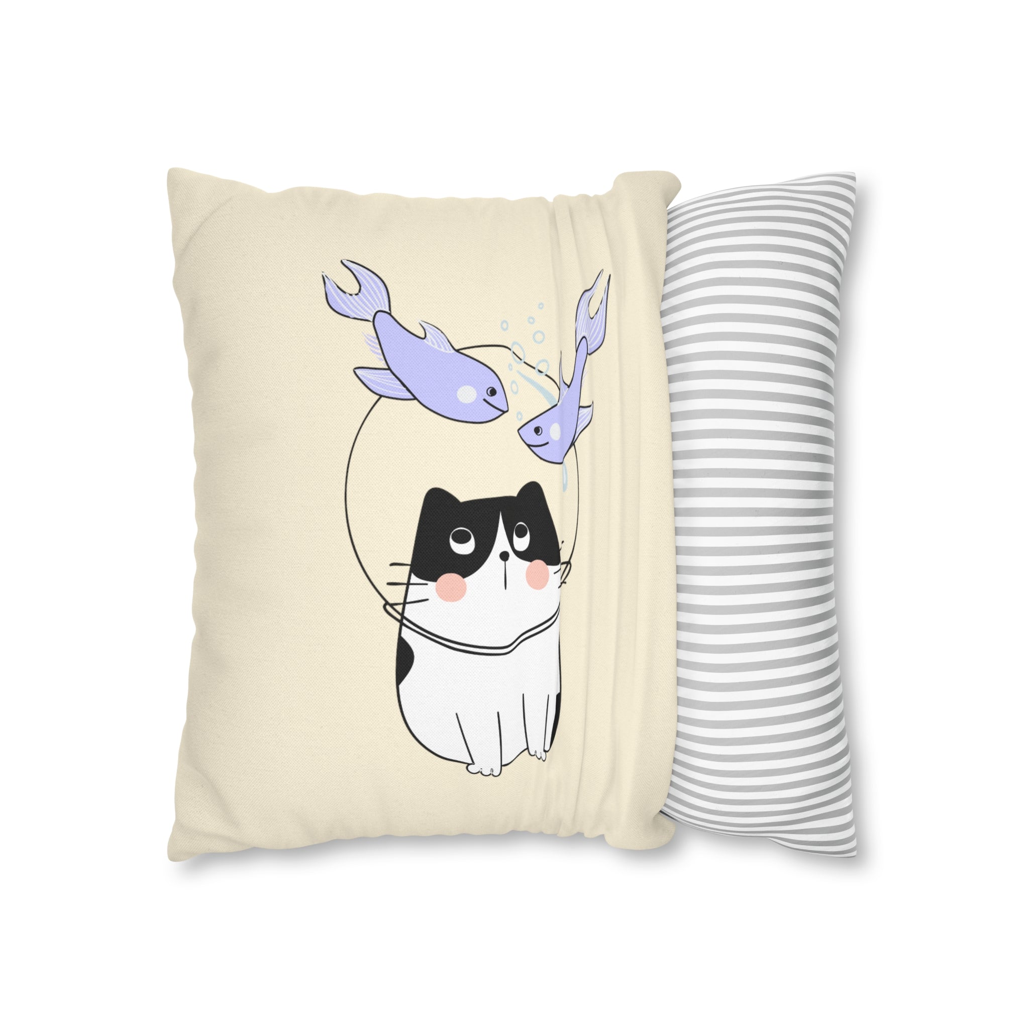 Pisces Lucky Cat: Two-Tone Cushion Pillow Cover - Ocean Melody