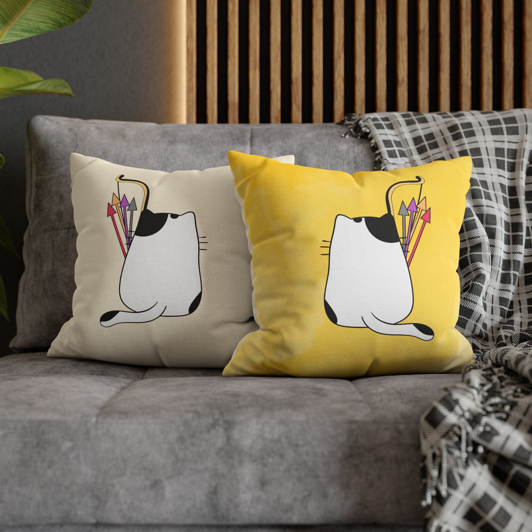 Sagittarius Lucky Cat: Two-Tone Cushion Pillow Cover - Lemon Buttermilk