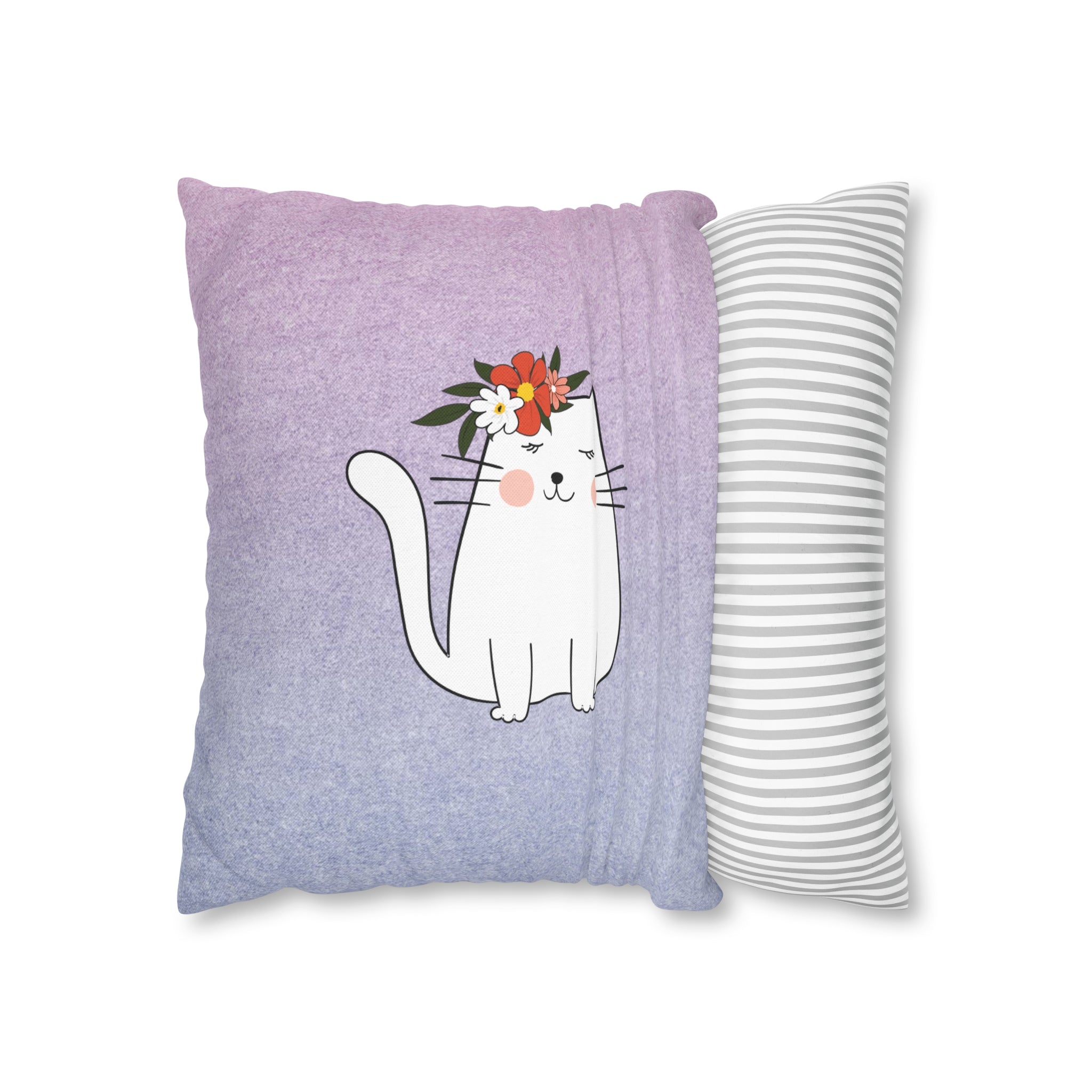 Virgo Lucky Cat : Two-Tone Cushion Pillow Cover - Lavender Sky