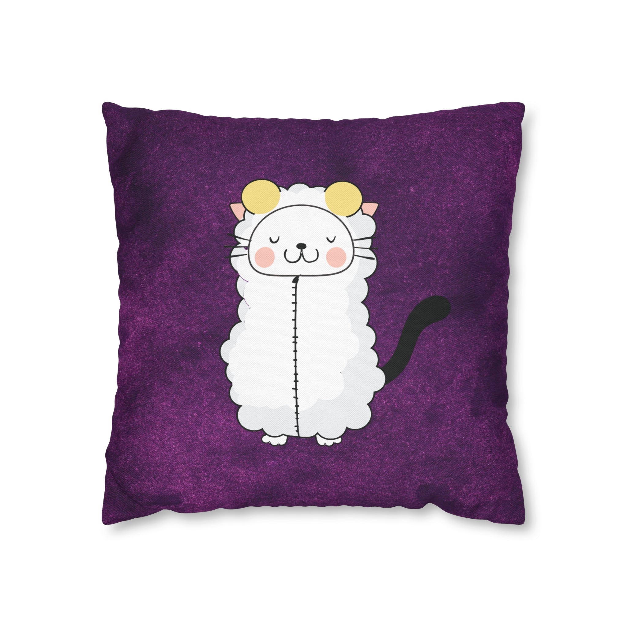 Aries Lucky Cat: Two-Tone Cushion Pillow Cover - Smokey Amethyst