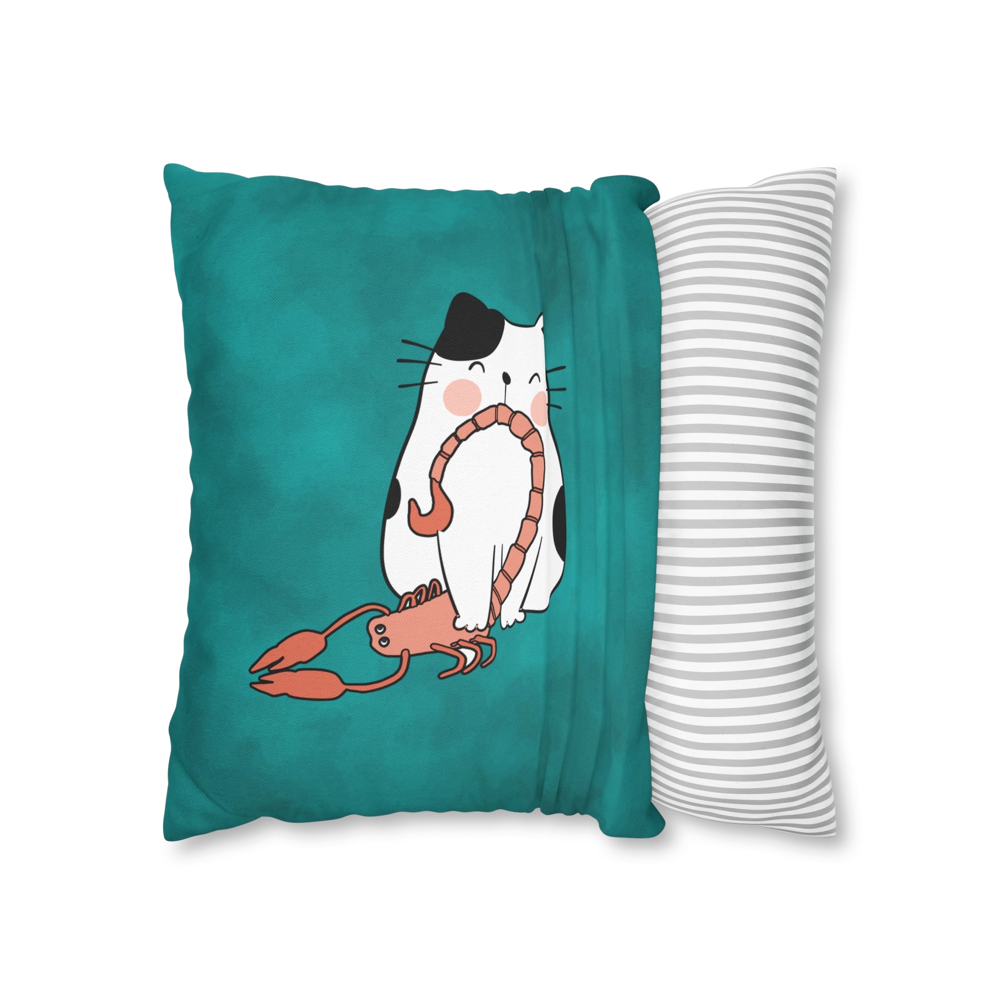 Scorpio Lucky Cat: Two-Tone Cushion Pillow Cover - Burnt Turquoise