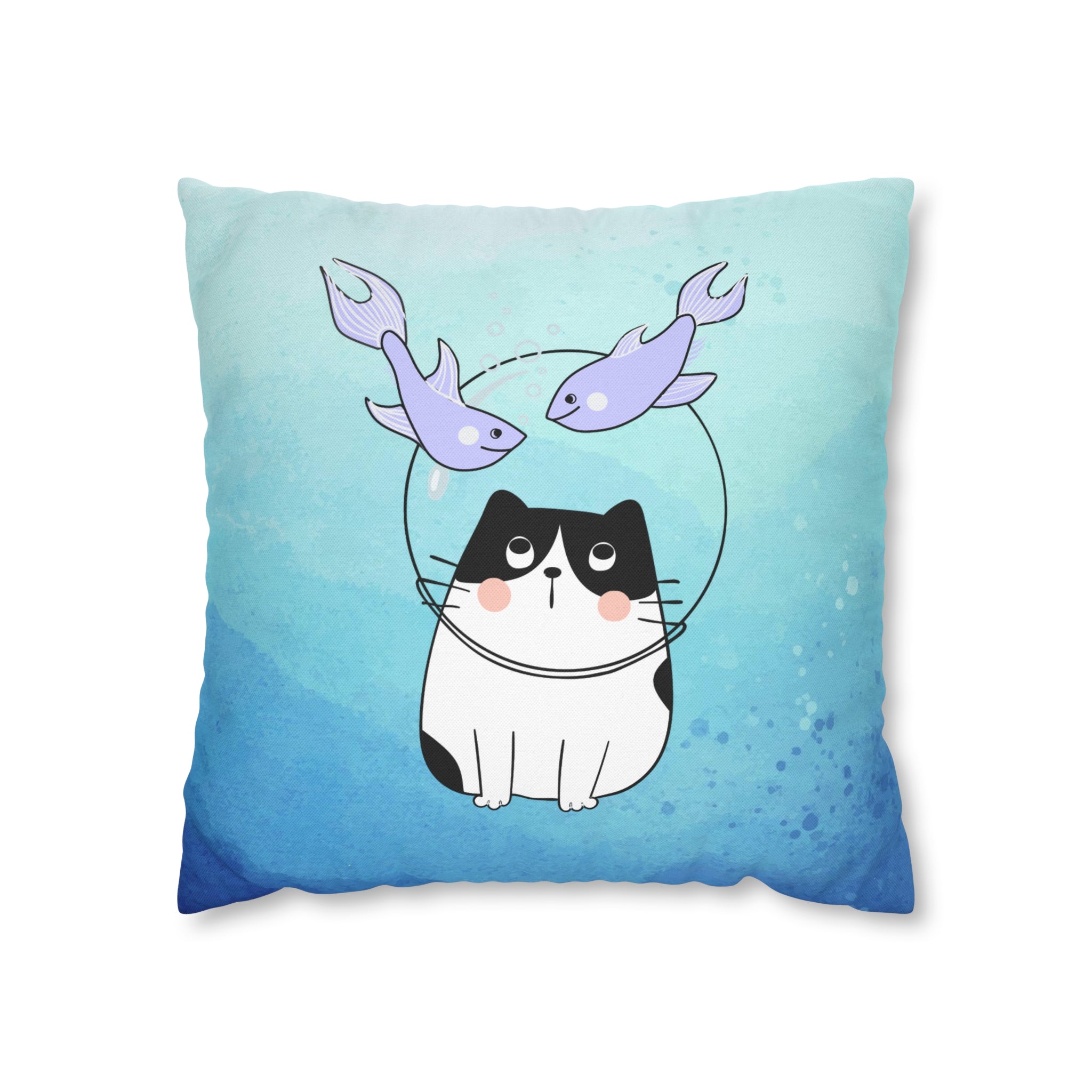 Pisces Lucky Cat: Two-Tone Cushion Pillow Cover - Ocean Melody