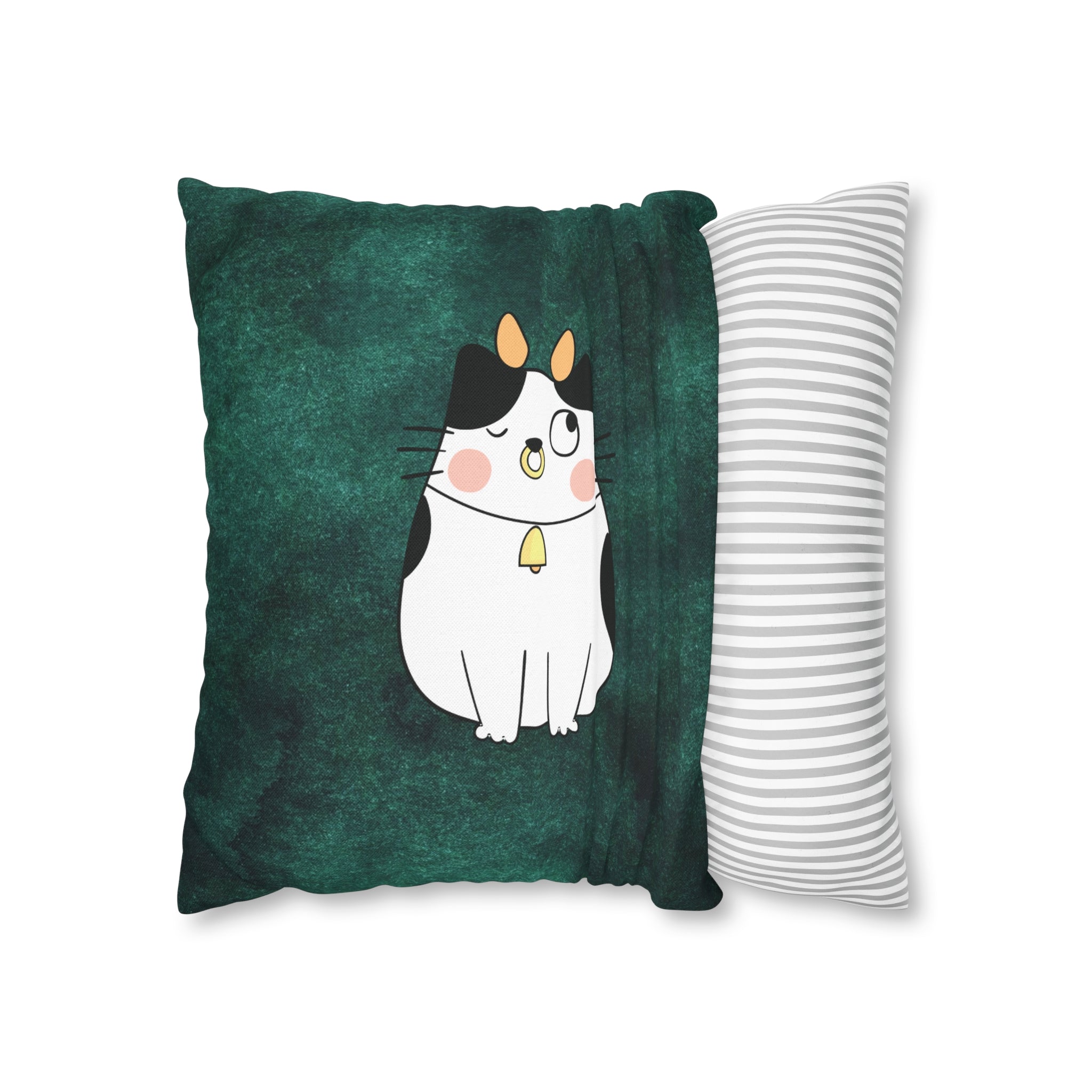 Taurus Lucky Cat : Two-Tone Cushion Pillow Cover - Emerald Forest