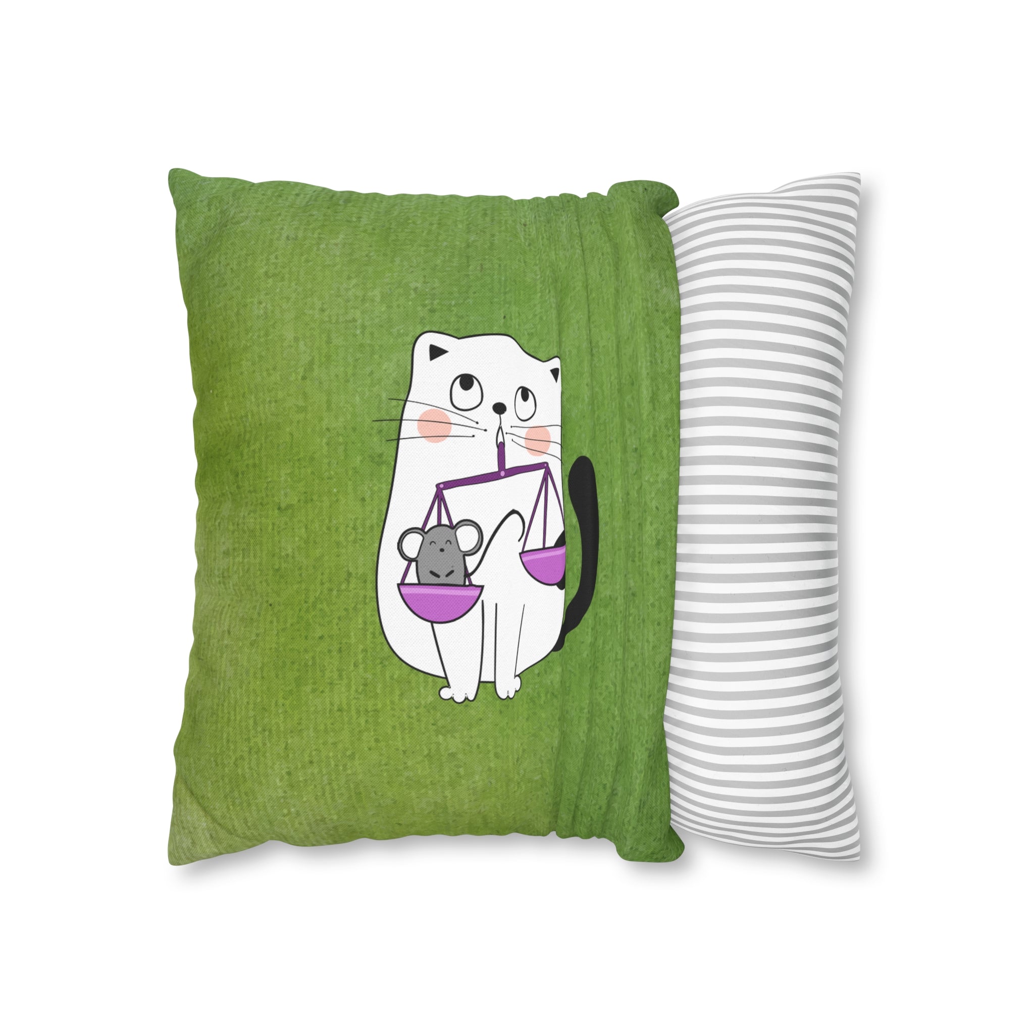 Libra Lucky Cat : Two-Tone Cushion Pillow Cover - Apple Green Meadow