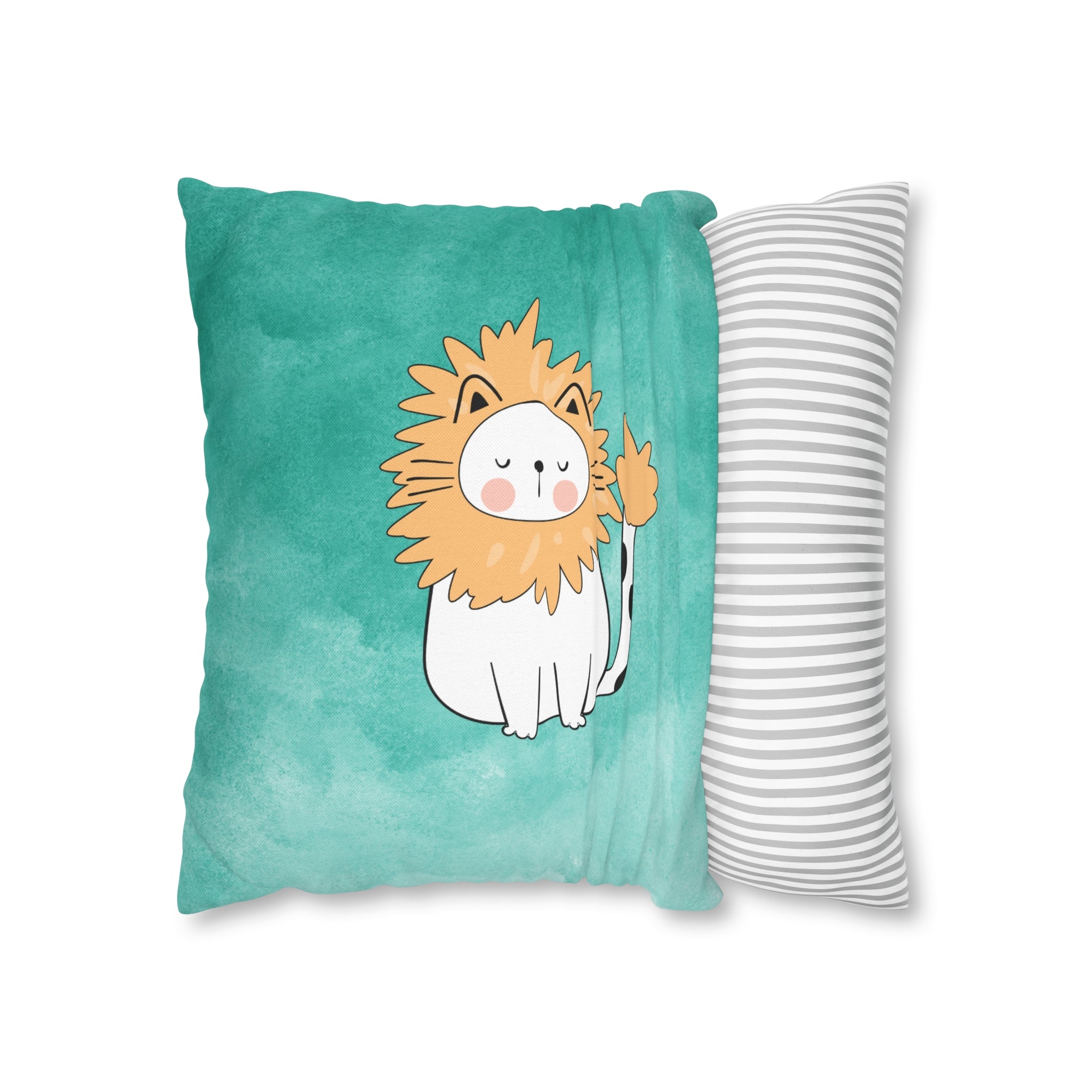 Leo Lucky Cat : Two-Tone Cushion Pillow Cover - Aquamarine Green