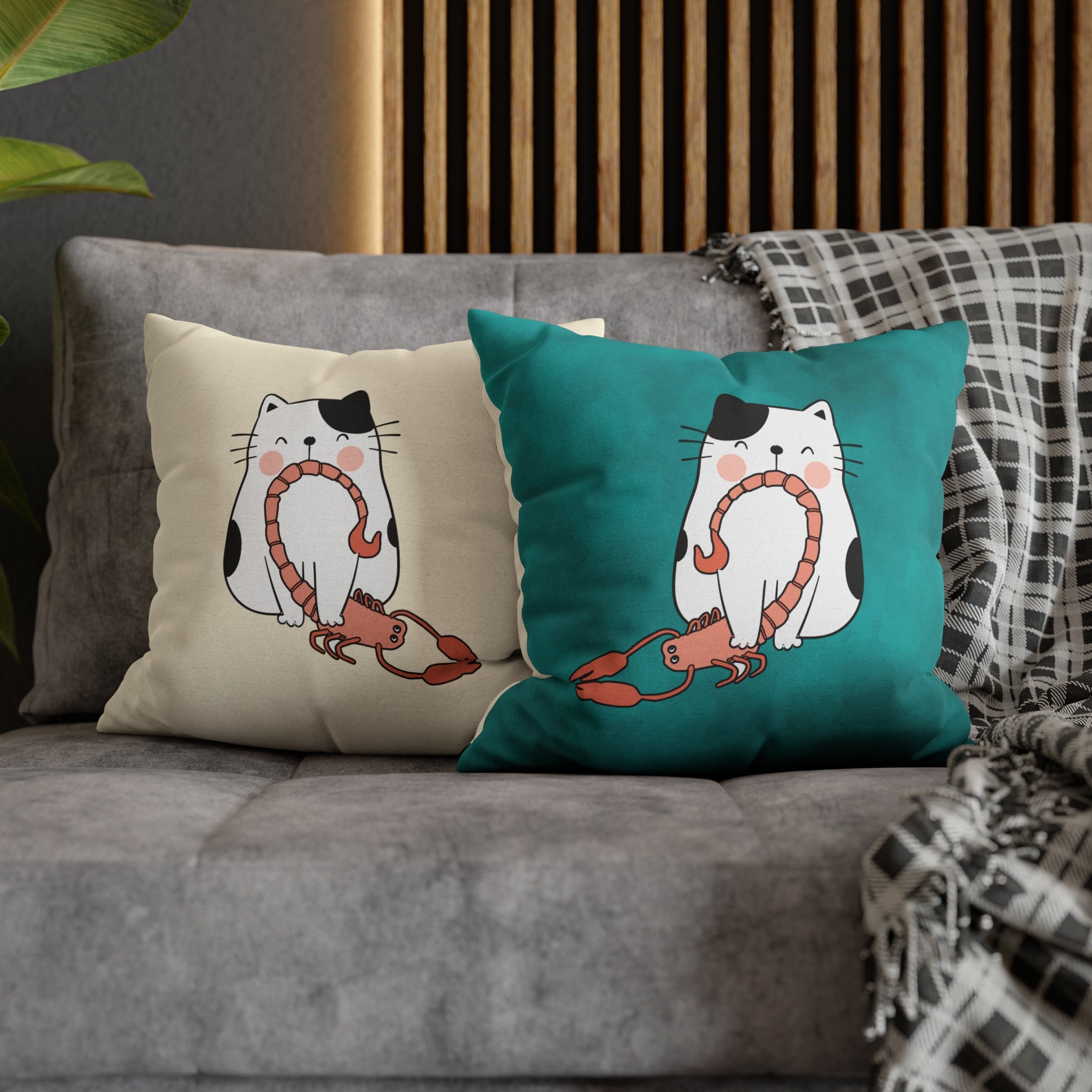 Scorpio Lucky Cat: Two-Tone Cushion Pillow Cover - Burnt Turquoise